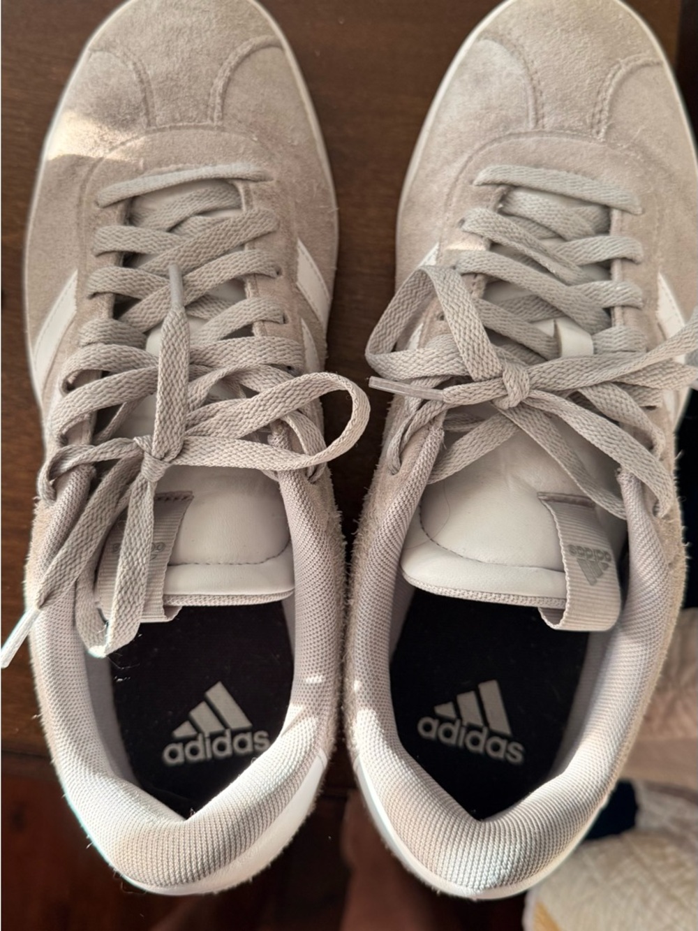 adidas Light Beige Suede Low-Top Sneakers with White Stripes